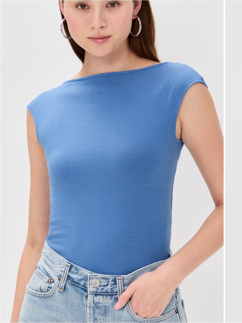 NWT Sz L Reformation Darra Knit Boatneck Top Blue Low Back